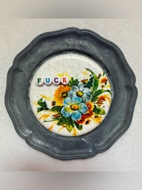 Funny Mini Plate Decor Vintage Floral F*ck Hanging Art Cottagecore Whimsy